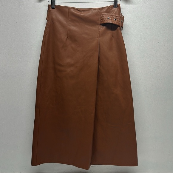 Scotch and Soda Skirt Midi Wrap Over Belted Faux Vegan Leather Tan Brown Size XS - Picture 7 of 12